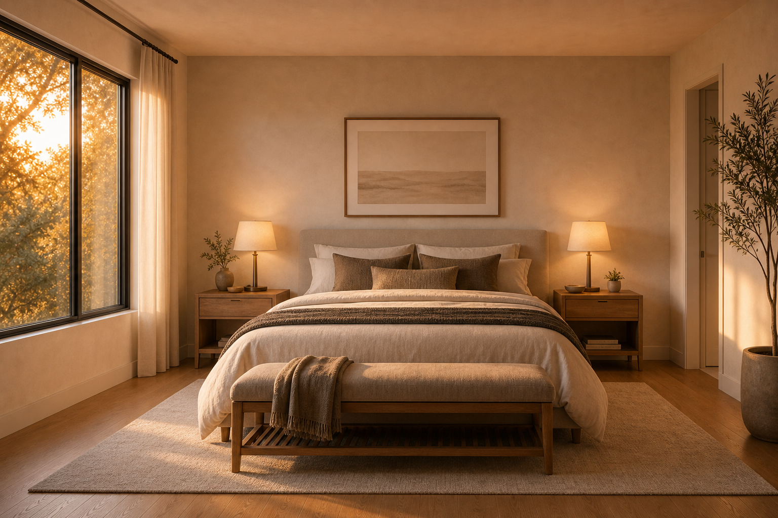 A furnished bedroom before any preparation begins.