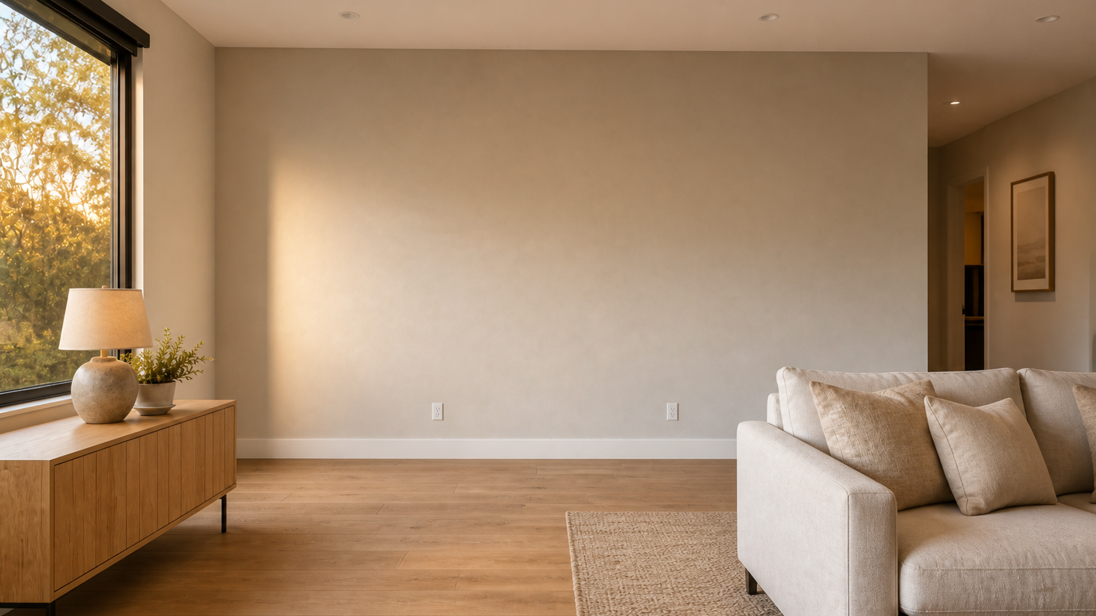 The great-room feature wall in its original state before work begins.