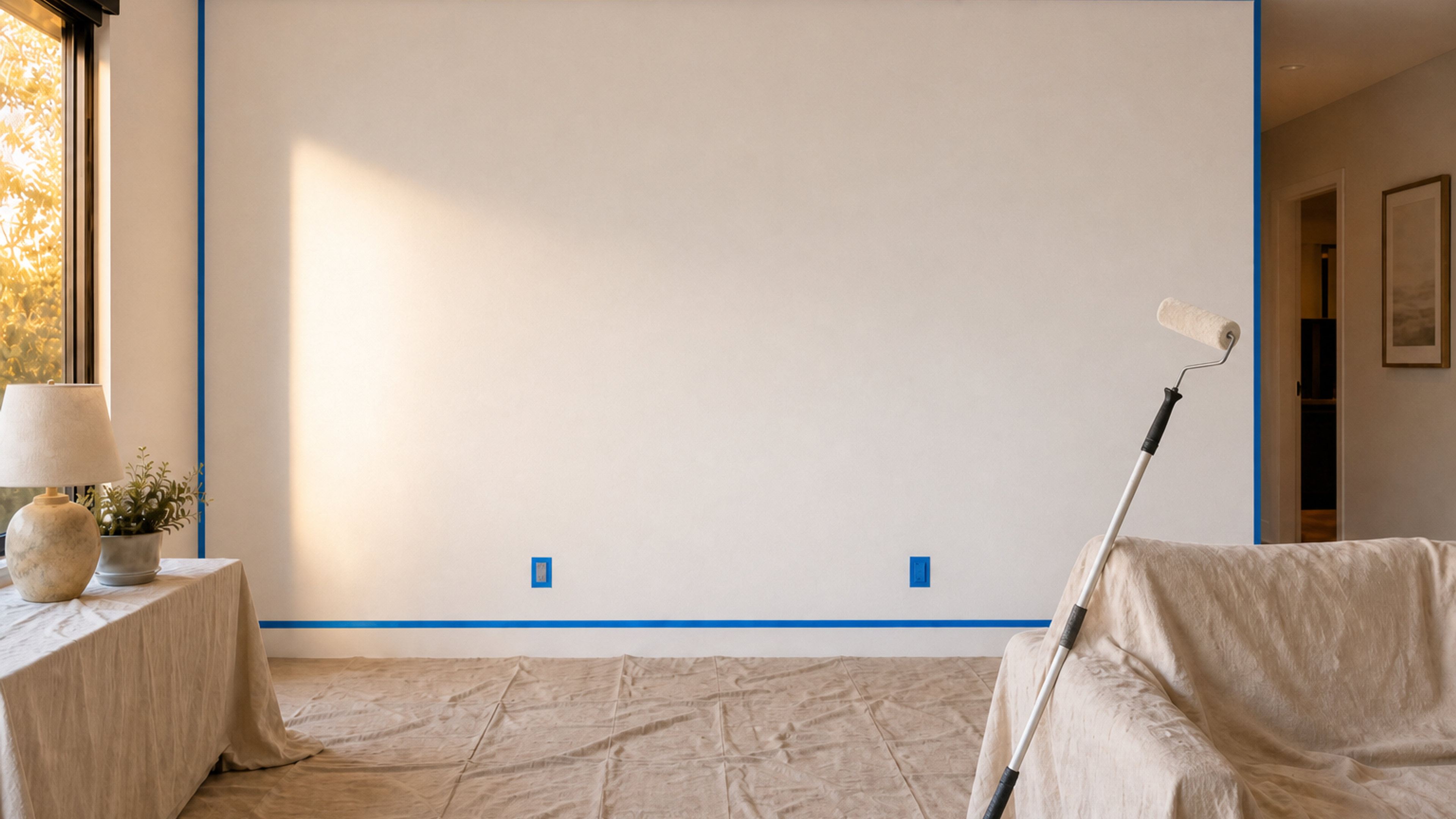 The same feature wall coated in an even layer of white primer.